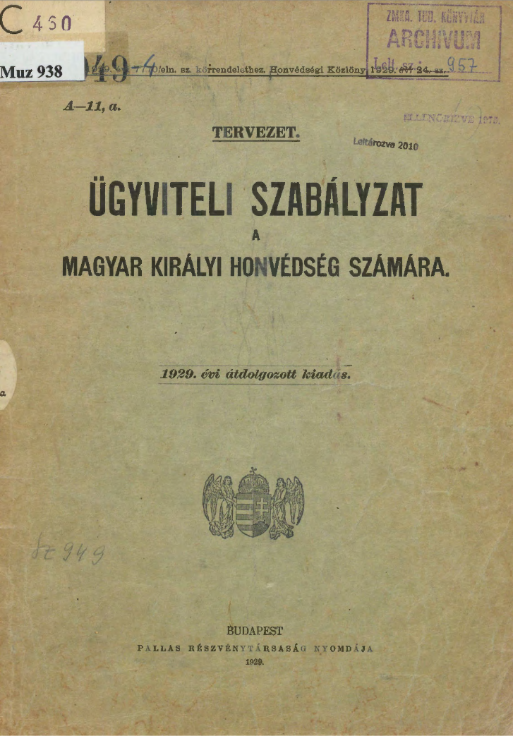 Ügyviteli szabályzat a magyar királyi honvédség számára