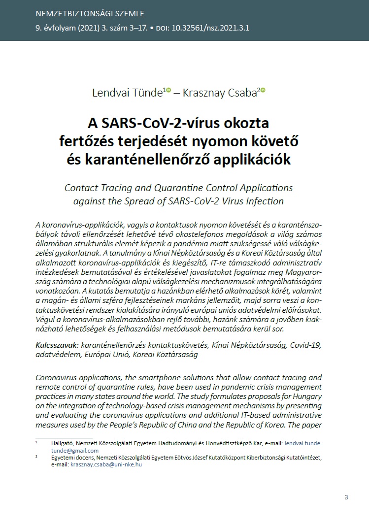 A SARS-CoV-2-vírus okozta fertőzés terjedését nyomon követő és Karanténellenőrző applikációk