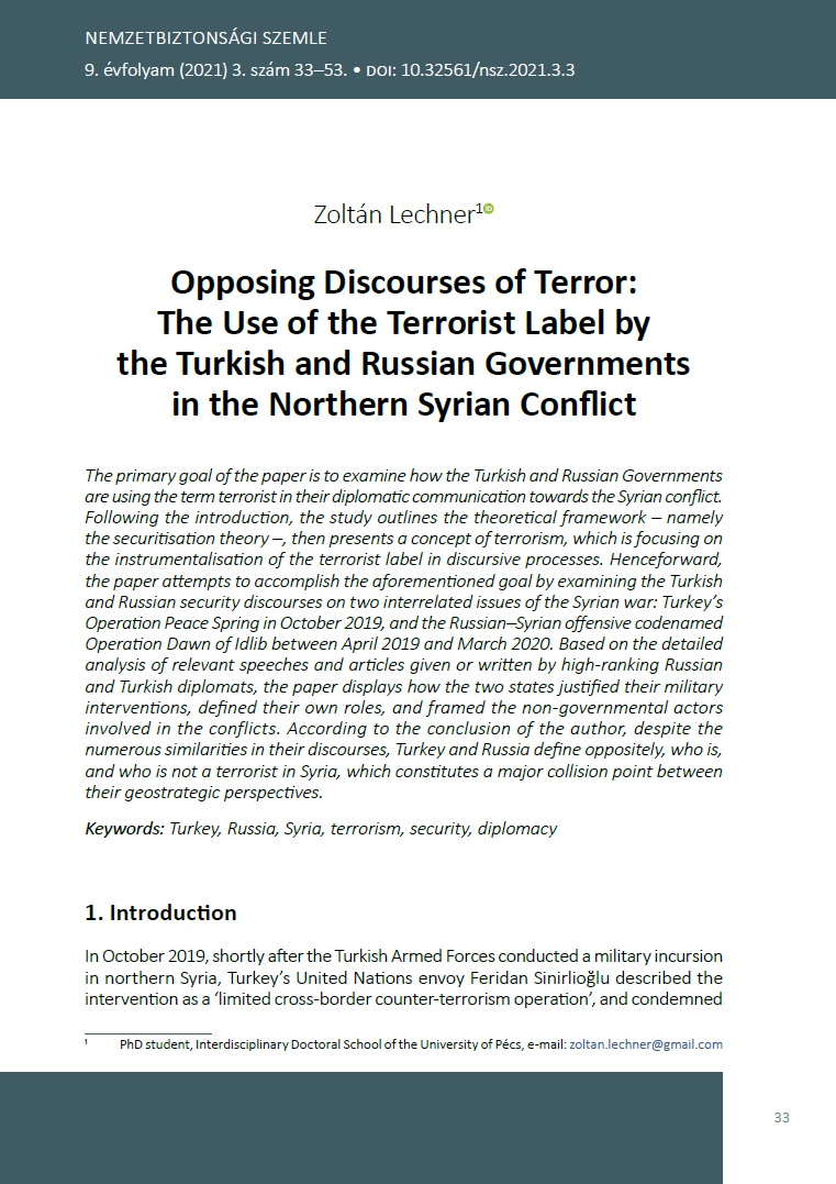 Opposing Discourses of Terror: The Use of the Terrorist Label by the Turkish and Russian Governments in the Northern Syrian Conflict