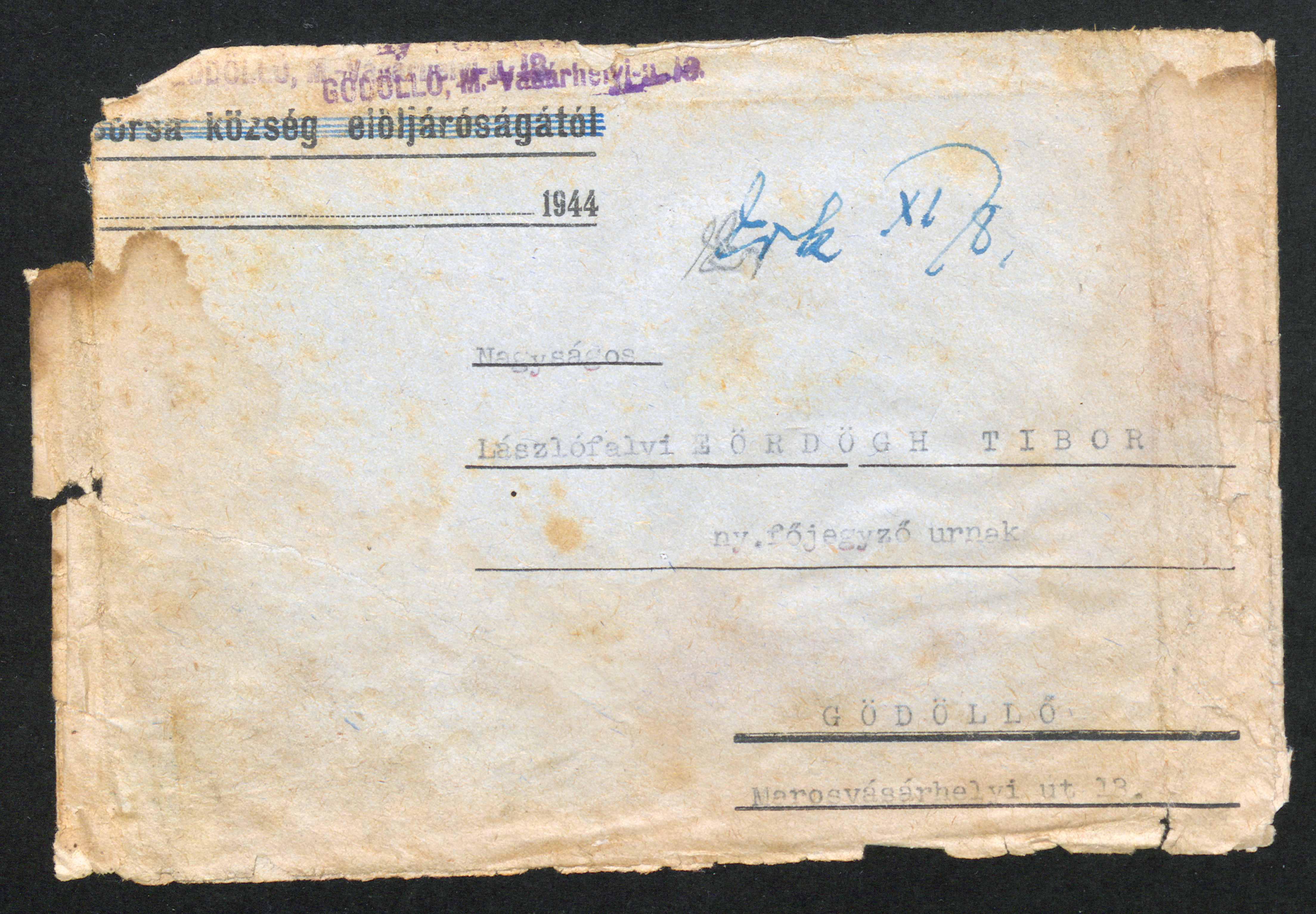 Eördögh Tibor, levélboríték, 1944. november 8.