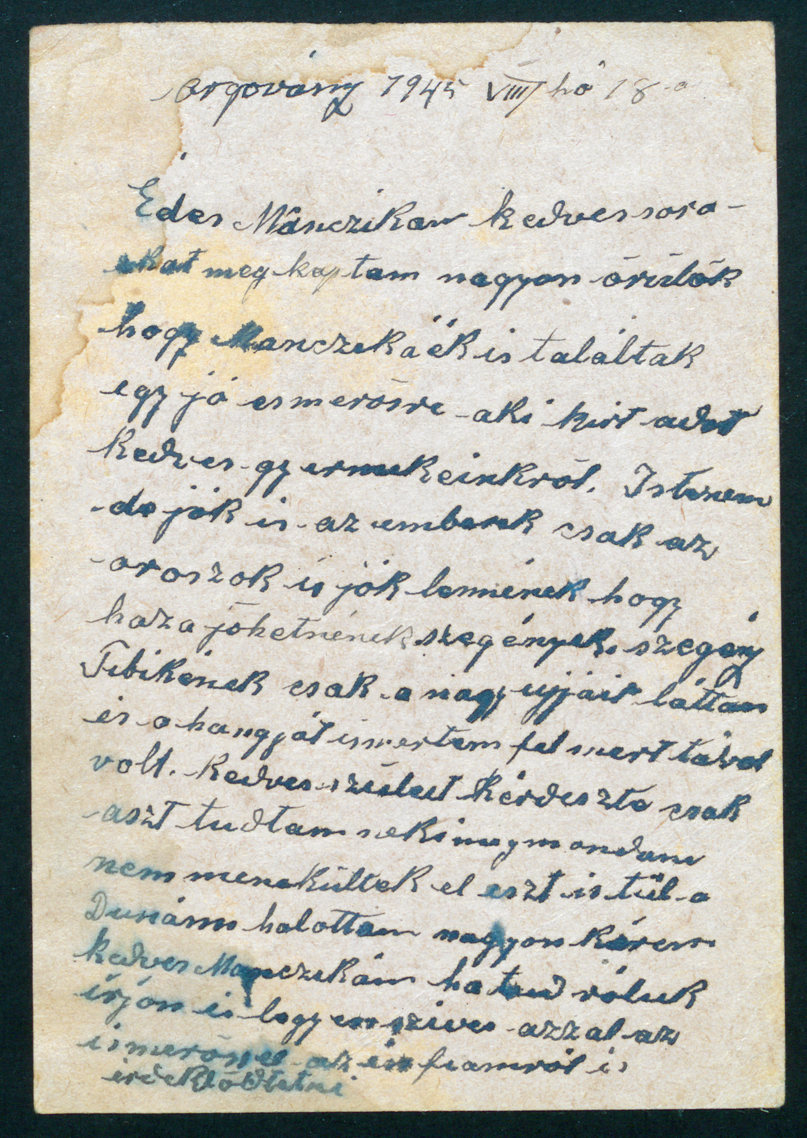 Felföldi Kálmán levele Eördögh Tibor nyugalmazott főjegyző úrnak, 1945. augusztus 18.