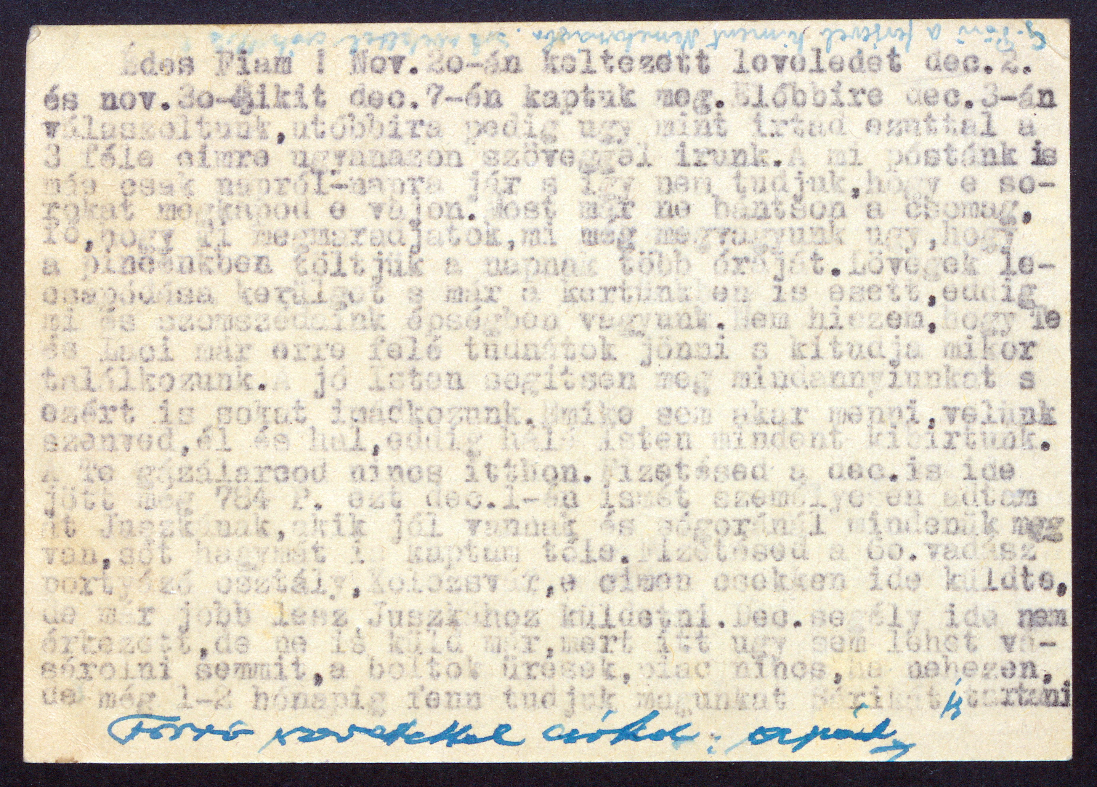Eördögh Tibor level fiának Eördögh Tibor századosnak, 1944. december 9.