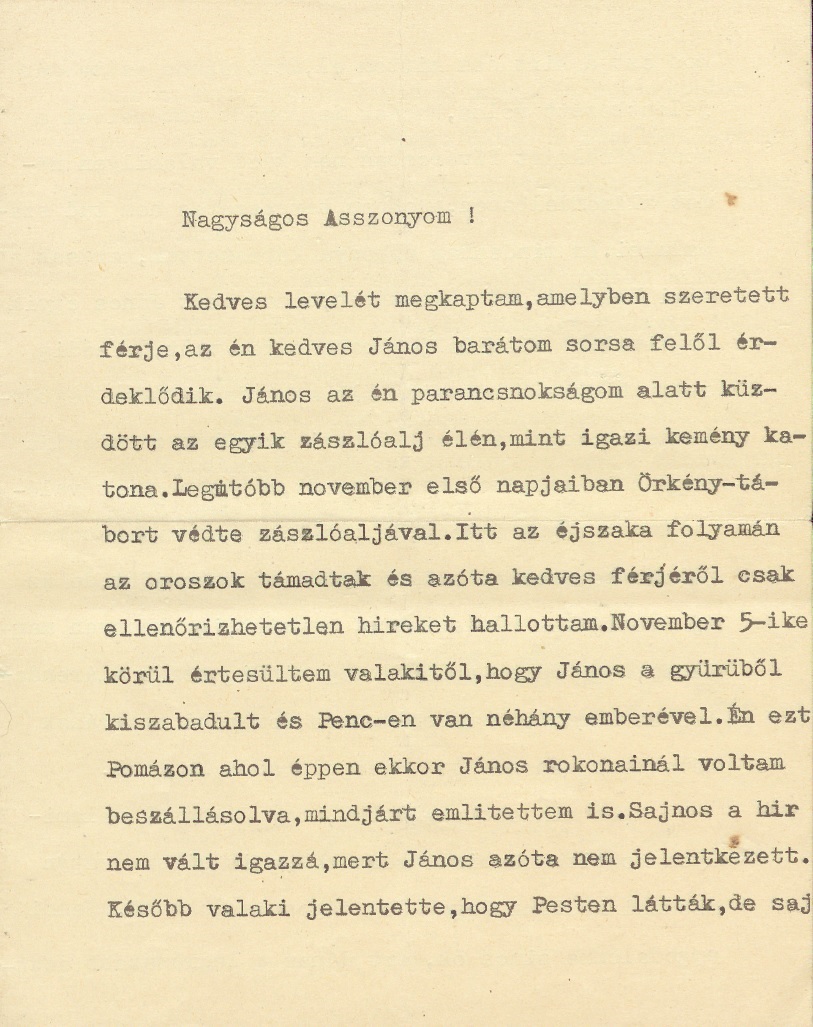 Levél Nagyságos Lipták Jánosné úrasszonynak, 1945. január 13.