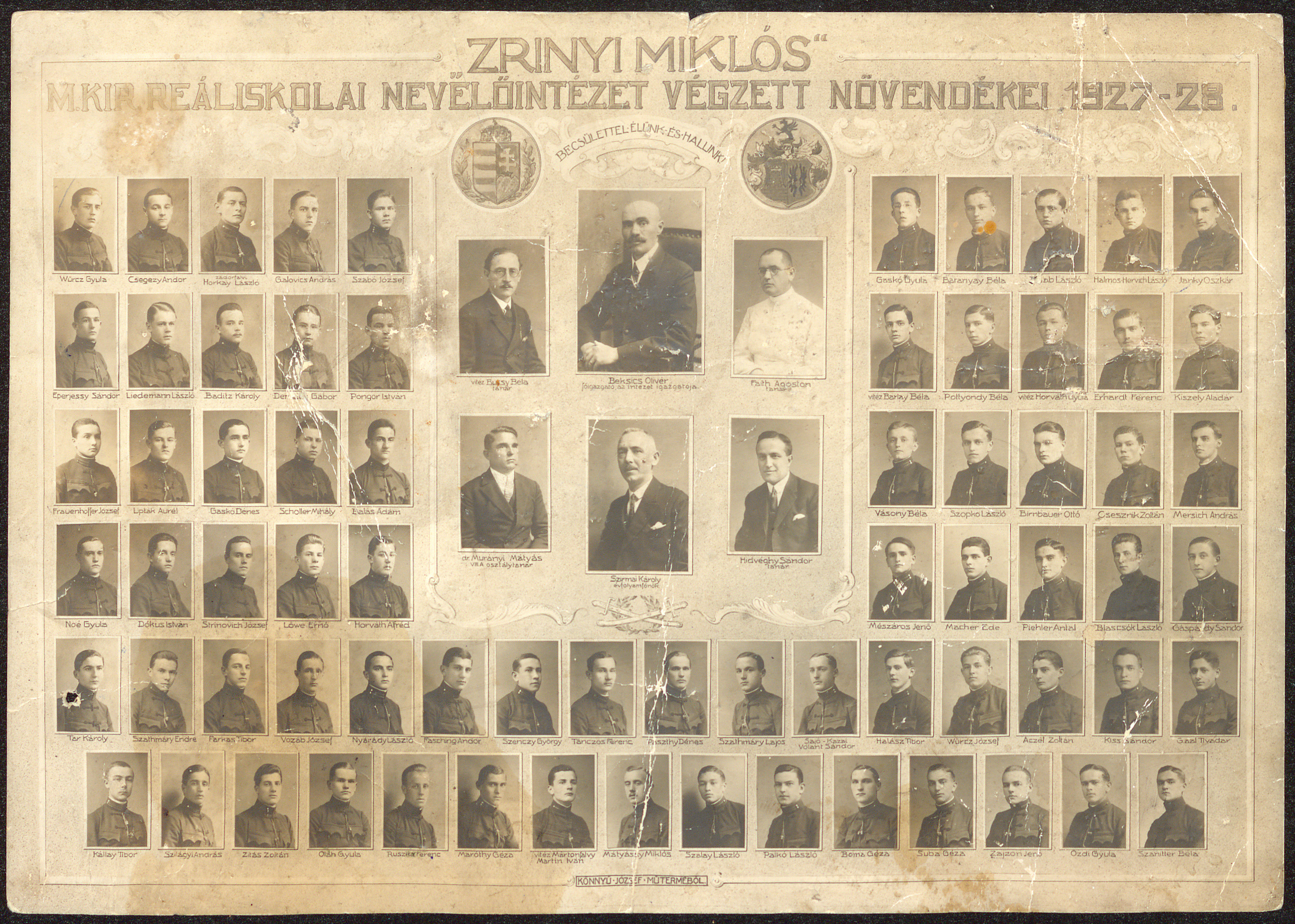 Zrínyi Miklós m. kir. Reáliskolai Nevelőintézet végzett növendékei1927-28.