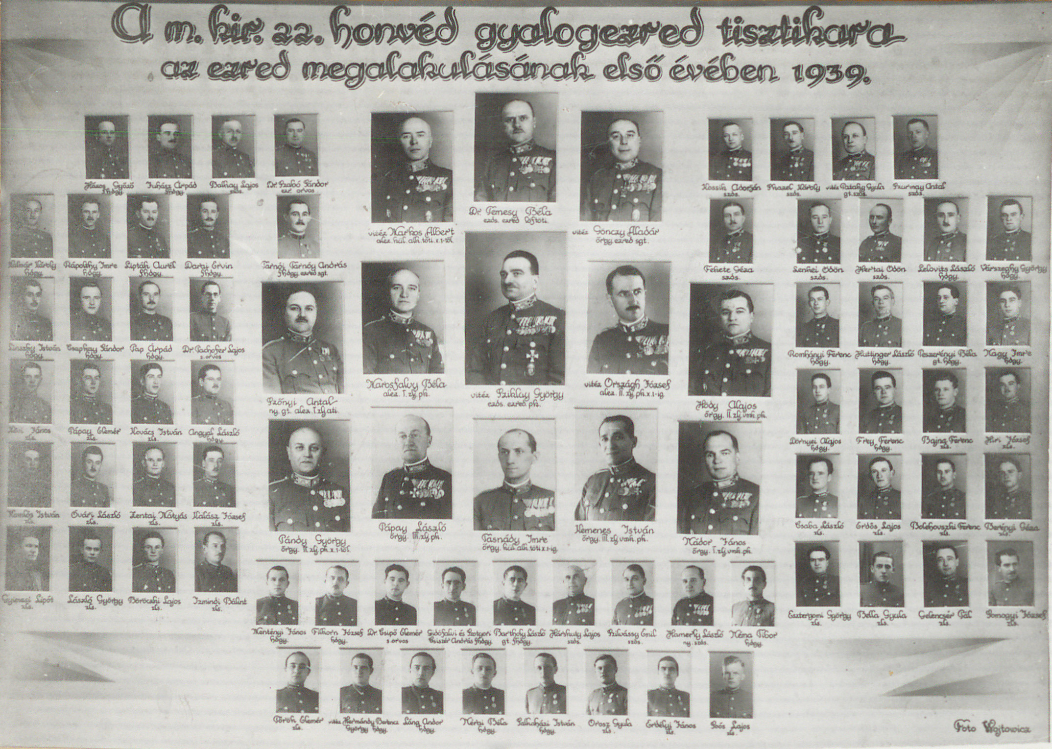 A magyar királyi 22. honvéd gyalogezred tisztikara az ezred megalakulásának első évében 1939.