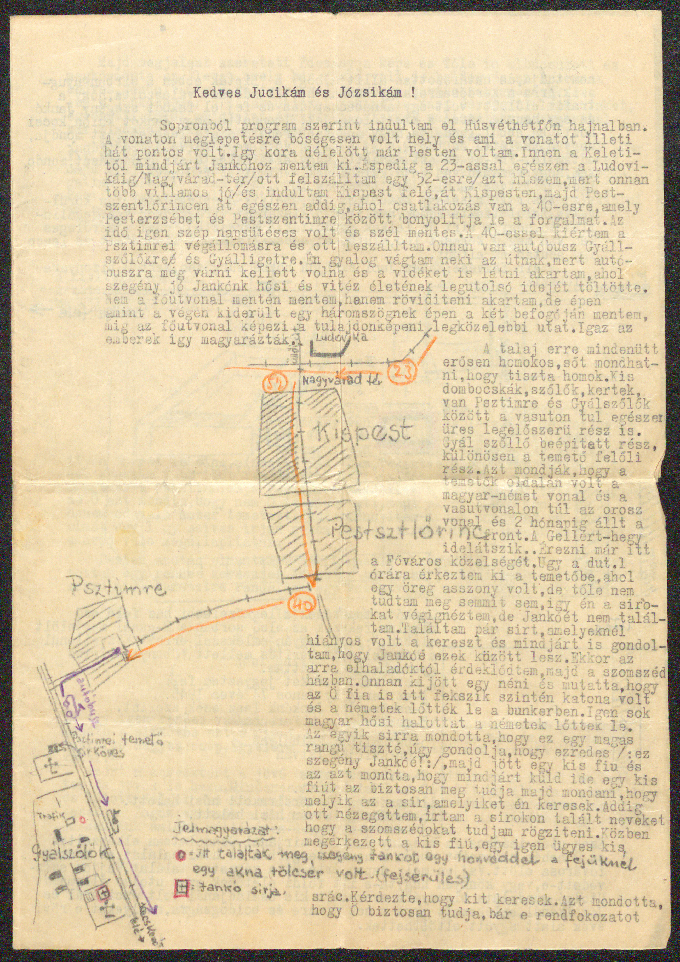 Lipták Aurél levele Lipták János nyughelyéről, 1948. április 8.