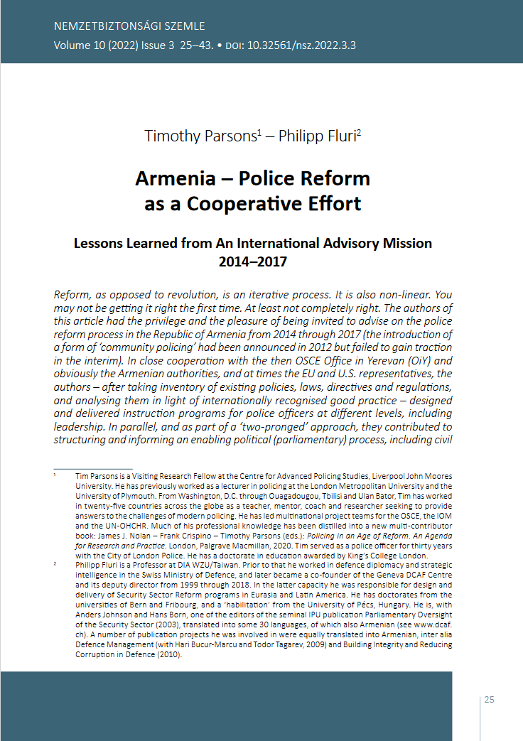 Armenia – Police Reform  as a Cooperative Effort : Lessons Learned from An International Advisory Mission 2014–2017