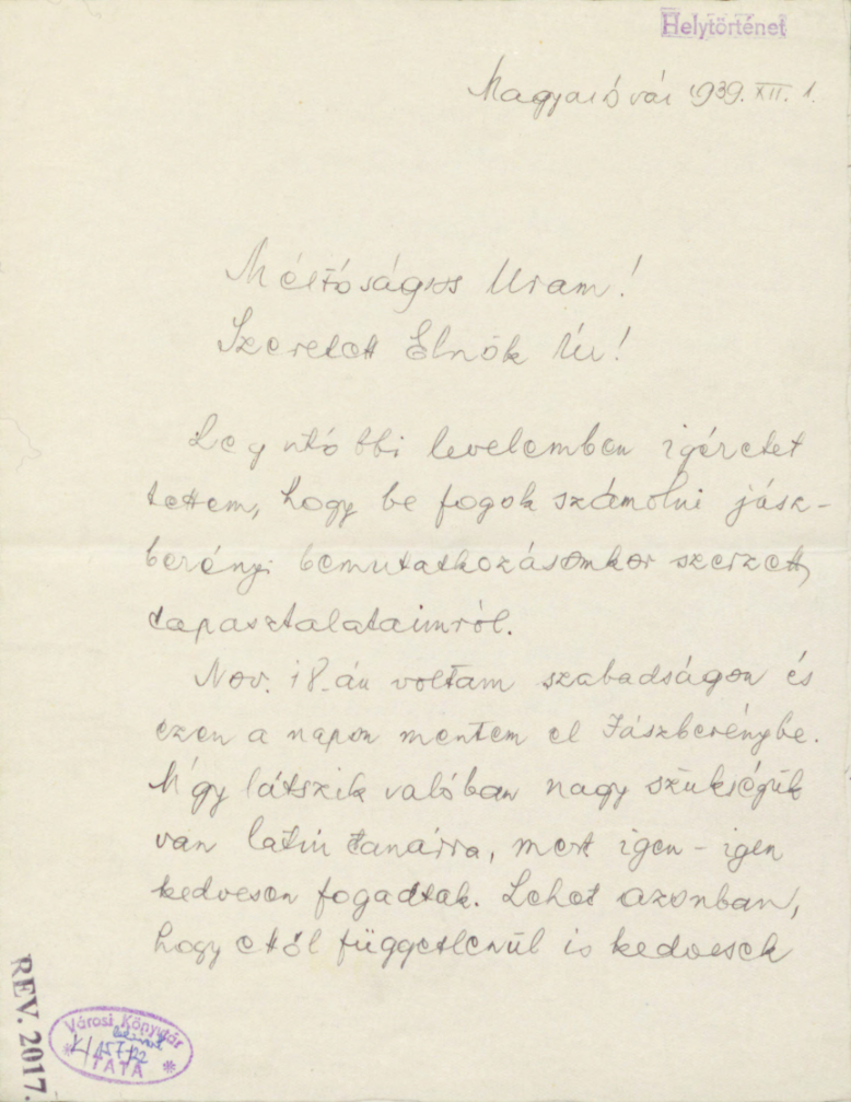 Timár József levele Magyary Zoltánnak 2.