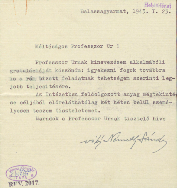 Németh Sándor levele Magyary Zoltánnak 3.