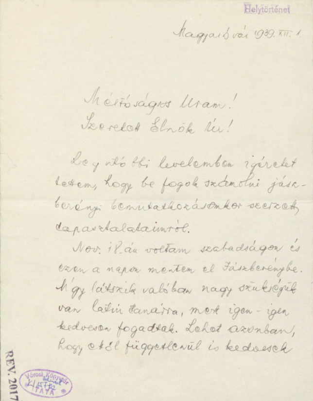 Timár József levele Magyary Zoltánnak 2.