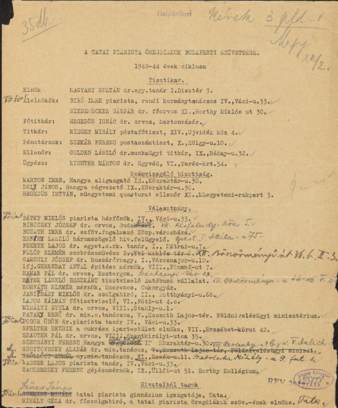 A Tatai Piarista Öregdiákok Budapesti Szövetsége 1942-44 évek ciklusa 5.