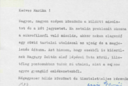 Dr. Kiss István rövid levele Magyary Zoltán tatai tevékenységével kapcsolatban