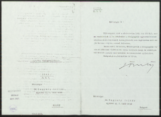 A miniszterelnök levele Magyary Zoltánnak, melyben megköszöni elvégzett munkáját