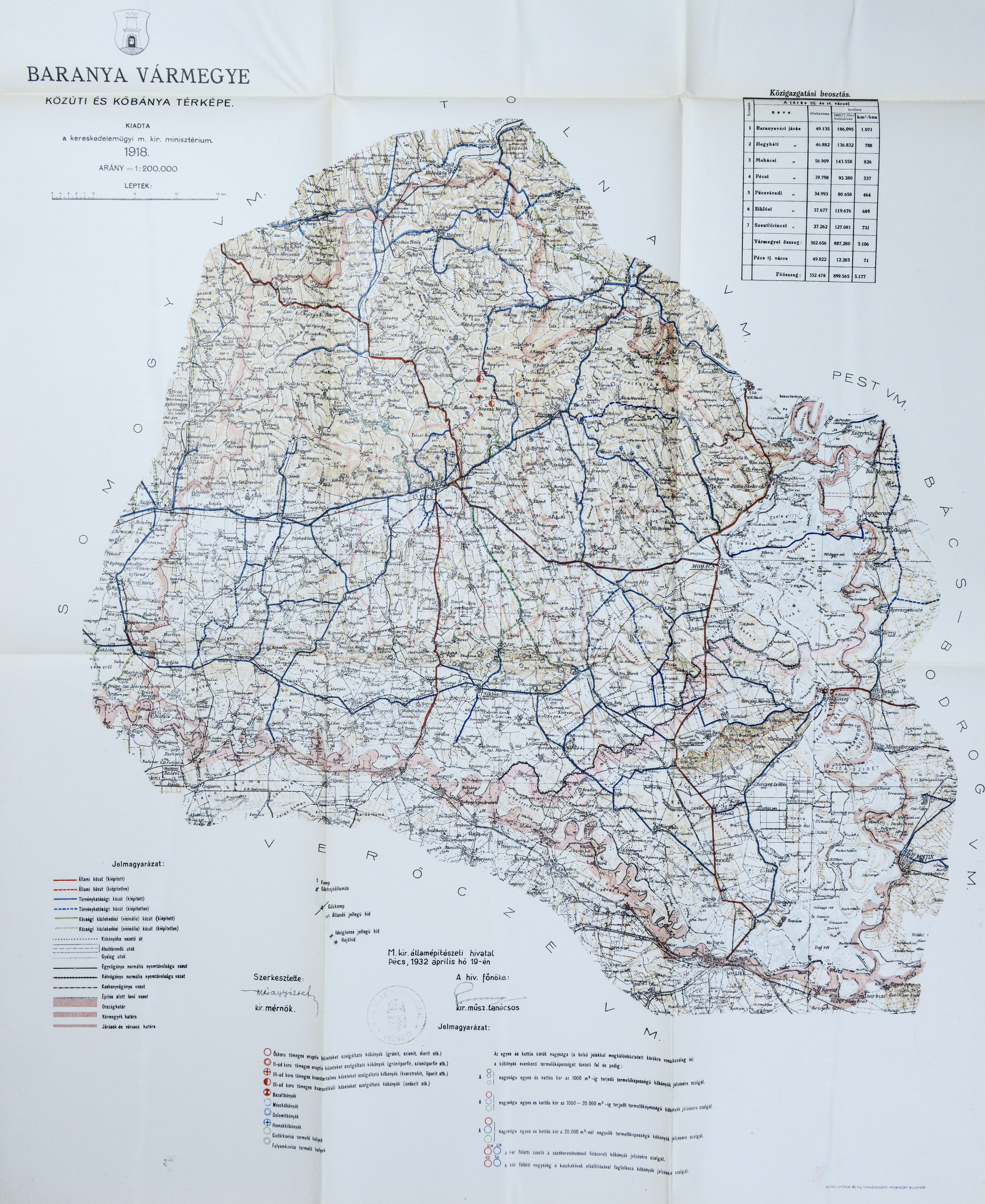 Baranya vármegye közúti térképe