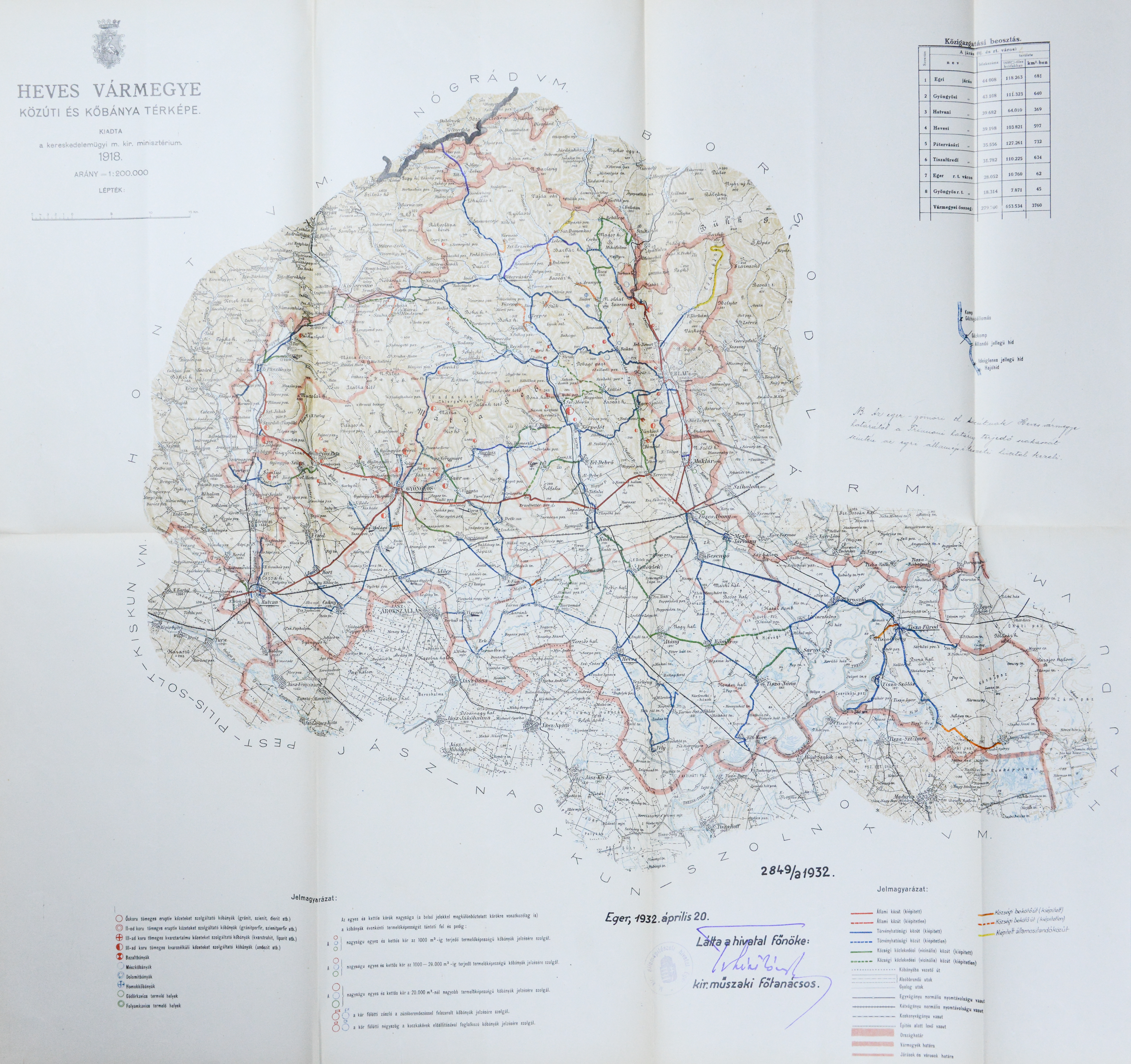 Heves vármegye közúti térképe