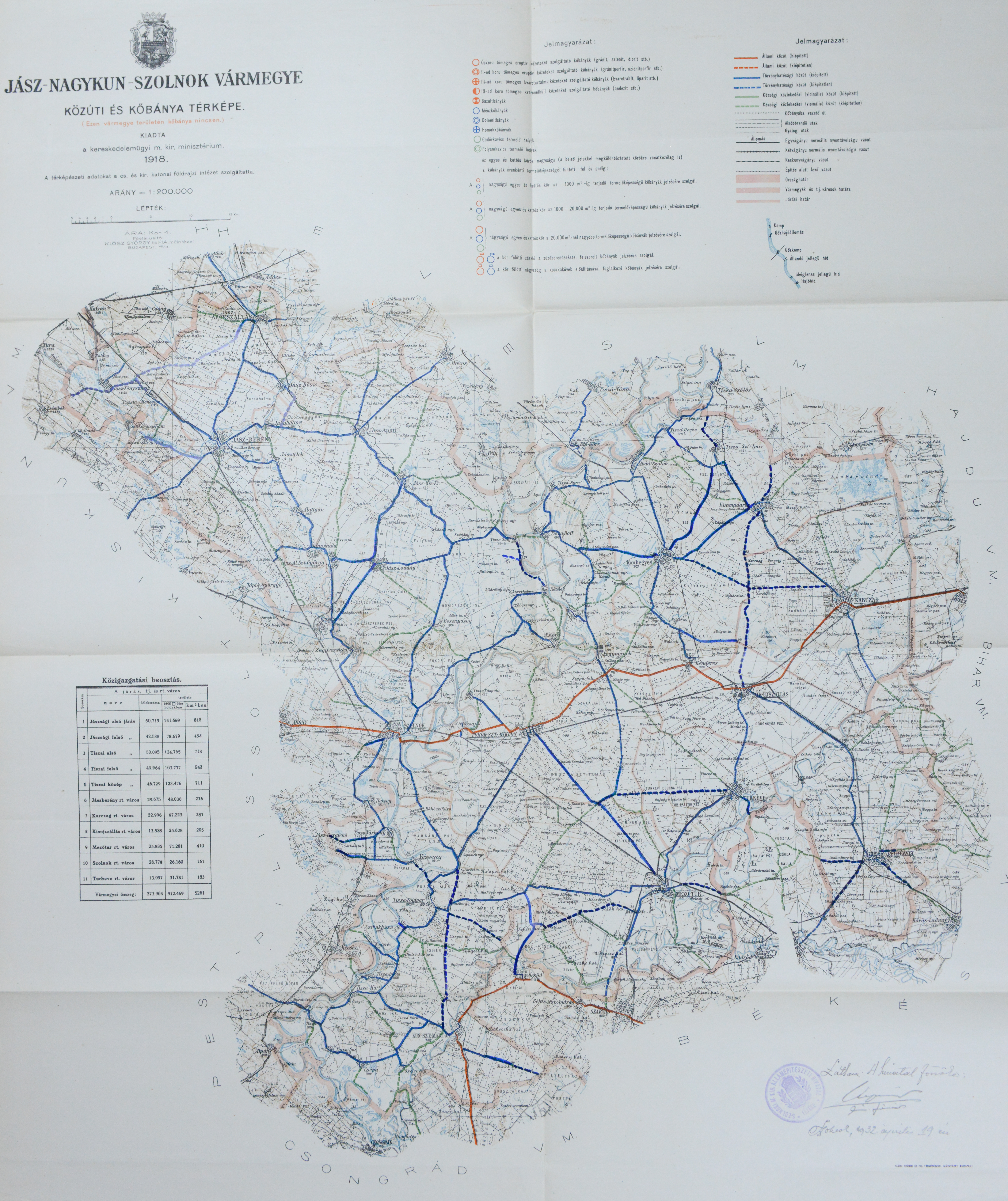 Jász-Nagykun-Szolnok vármegye közúti térképe