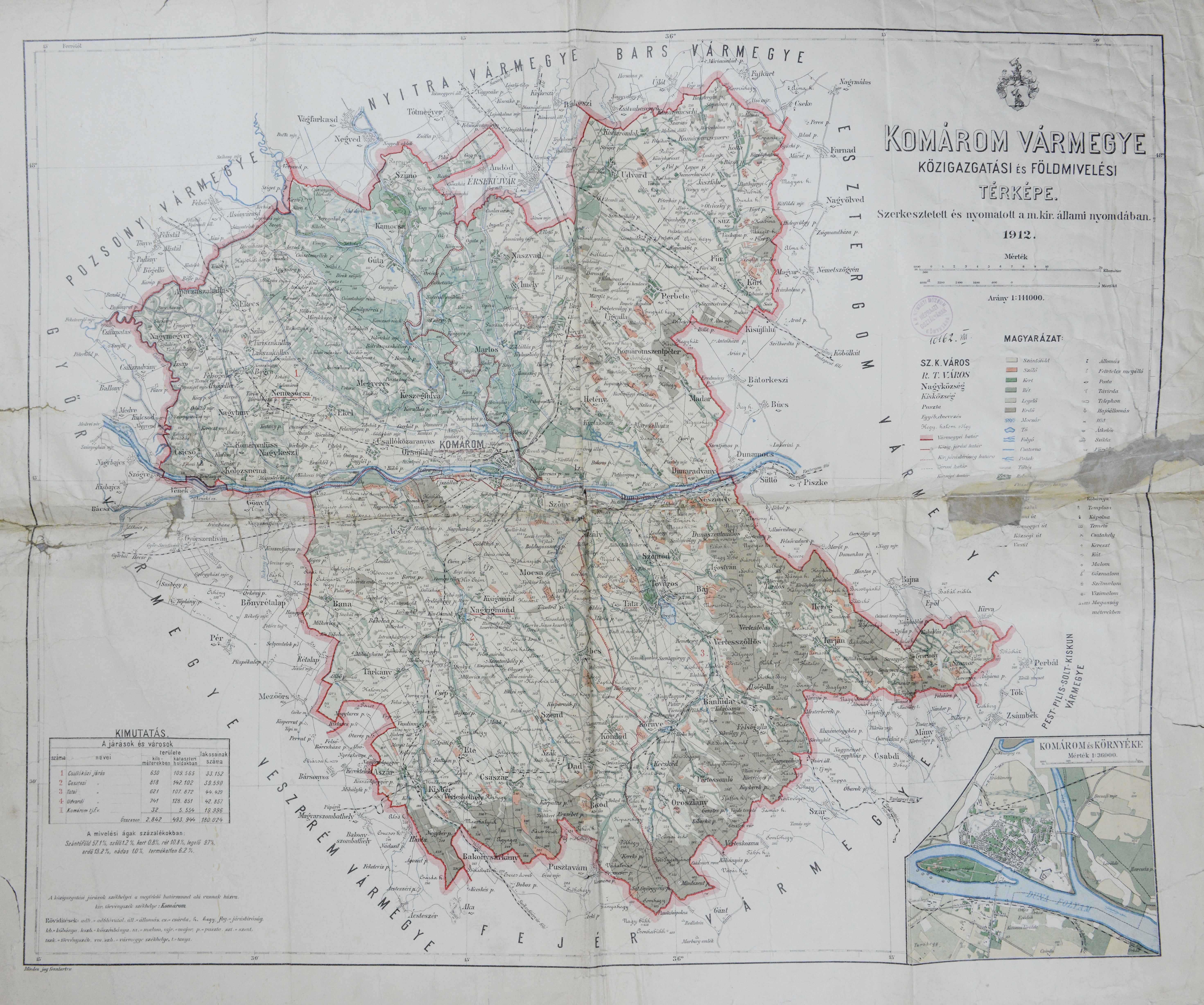 Komárom vármegye közigazgatási és földmívelési térképe